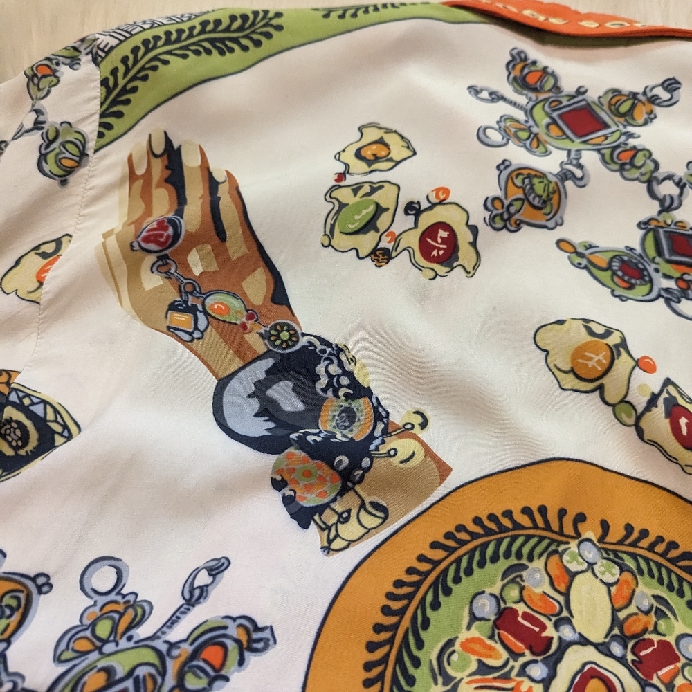 Vintage Mondi German designer cream, green and orange print top size M - Picture 7 of 8